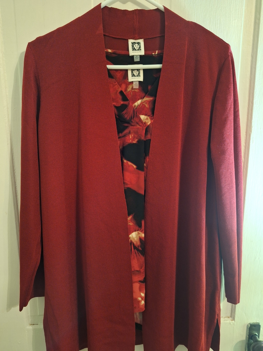 Anne Klein Open-Front Red Cardigan Sweater And Tank Duo